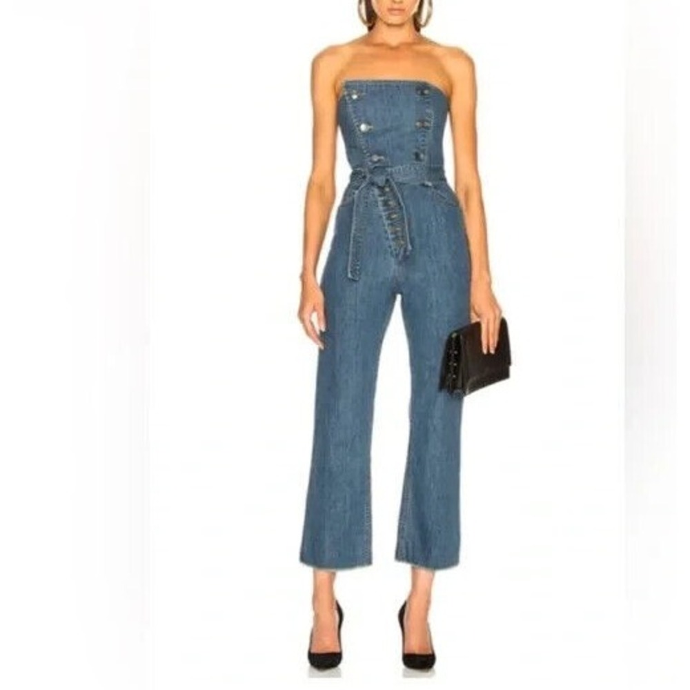 Marissa Webb Marselle‎ Strapless Raw Hem Denim Jumpsuit Jumper Size 10 TP01